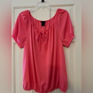 Ann Taylor pink tie neck Boho short sleeve top with elastic waist
